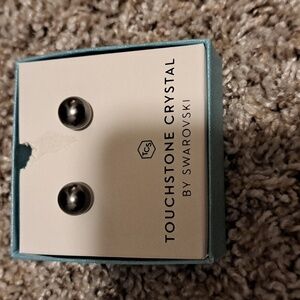 Touchstone Crystal earrings- Flip side earrings- Grey Pearl- EUC